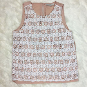 Ann Taylor Loft  Blush & White Crochet Blouse